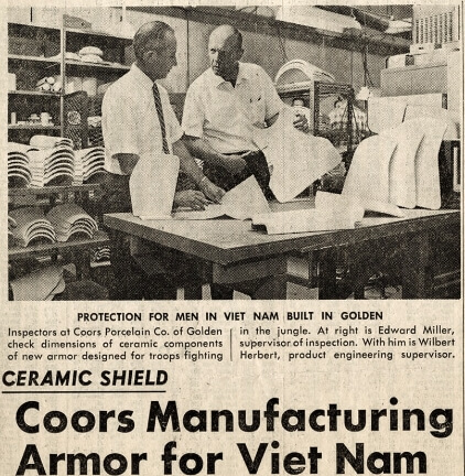 A 1960s newspaper article on Coors Manufacturing armor for the Vietnam war.