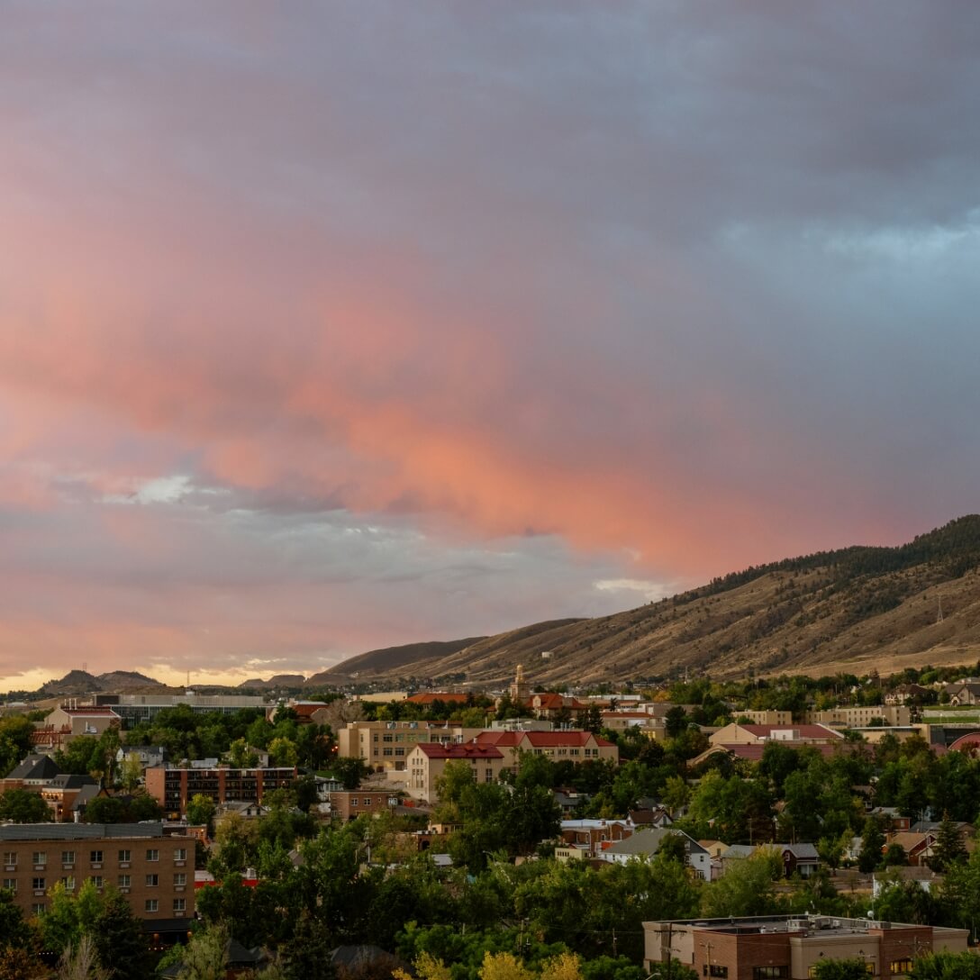 A sunset over downtown Golden, Colorado.